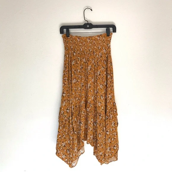 Floral Mustard Ruffle Hem Midi Skirt - M - Picture 2 of 8